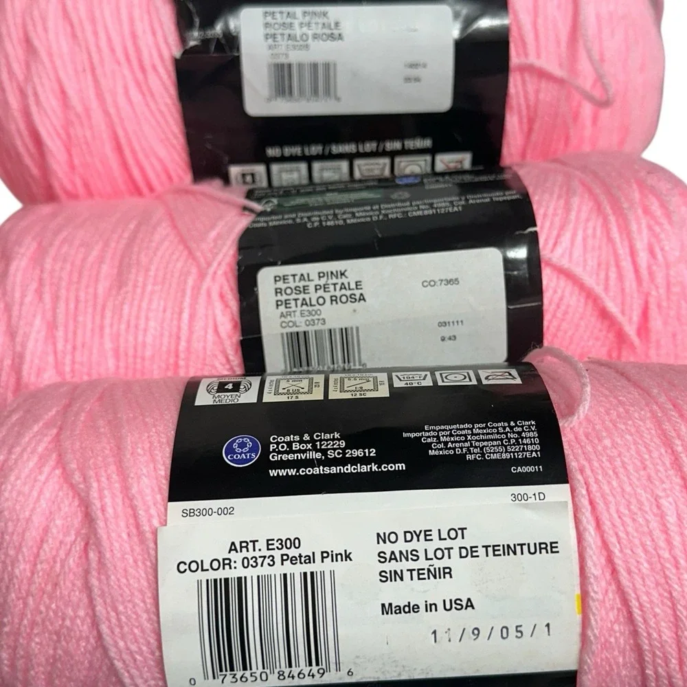 Red Heart Super Saver Yarn PETAL PINK 0373 Acrylic 7oz & Jumbo NO DYE ~ LOT OF 5